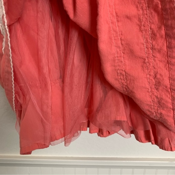 Boden Linen Blend Sun Dress Little Girls 6-7 Crochet Eyelet Coral Striped Lace - Picture 4 of 14